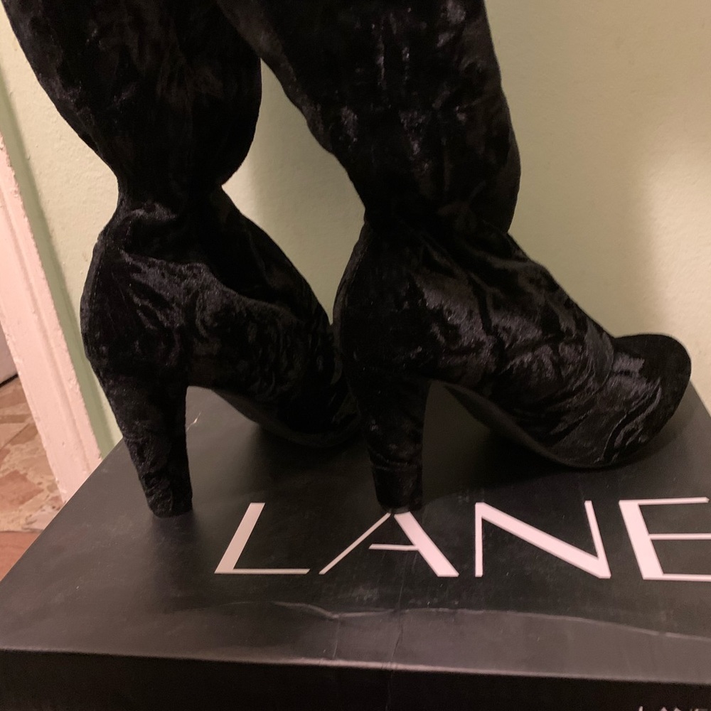 Suede black thigh-high boots